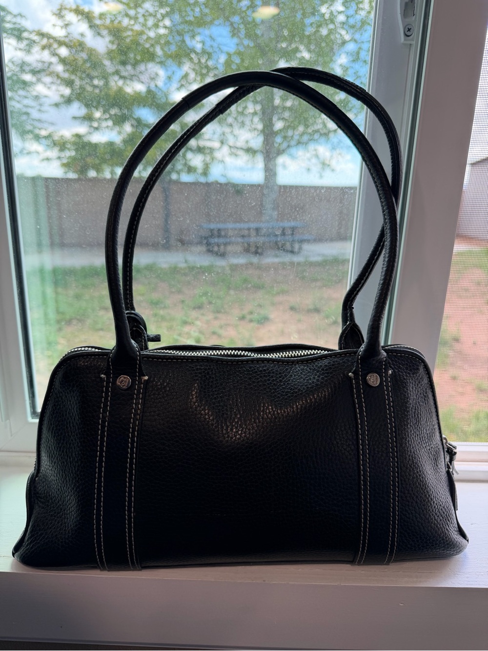 Charles David Black Leather Shoulder Satchel with Tassel - Picture 2 of 5